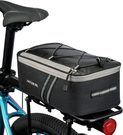 JXFUKAL Rear Bike Rack Bag with Rain Cover, Waterproof Bicycle Ebike Saddle Bag Cycling Pannier Trunk Carrier with Reflector