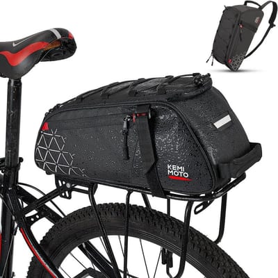 KEMIMOTO Rear Bike Rack Bag - 8L PVC Waterproof Pannier for Road and Mountain Bikes - Black Commuter Bag for Grocery Shopping and Cycling