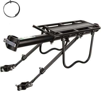 ROCKBROS Rear Bike Rack Bike Cargo Rack Adjustable Bicycle Luggage Carrier Rack Rear Quick Release Mountain Bike Pannier Rack with Elastic Band