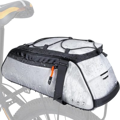WOTOW Bike Rear Rack Bag Full Reflective Waterproof Trunk Bag, Multifunctional Bicycle Back Seat Cargo Carrier with Shoulder Strap