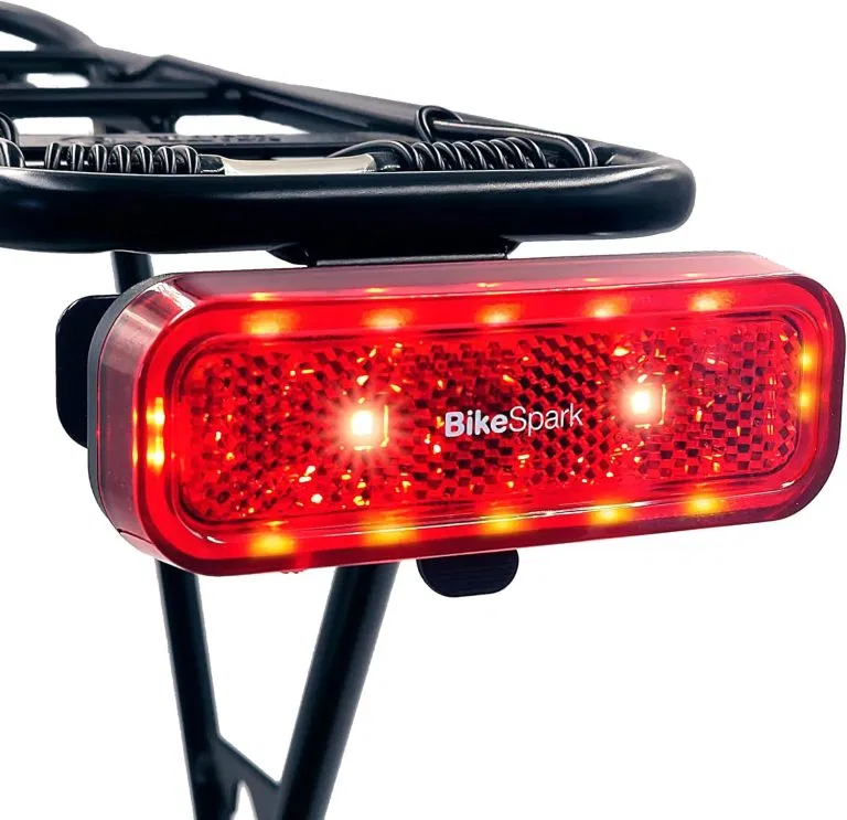 BikeSpark Auto-Sensing Rear Light G4R, USB Rechargeable, 240HRs, Precise Brake Sensing for Cargo Rack, Large Reflector