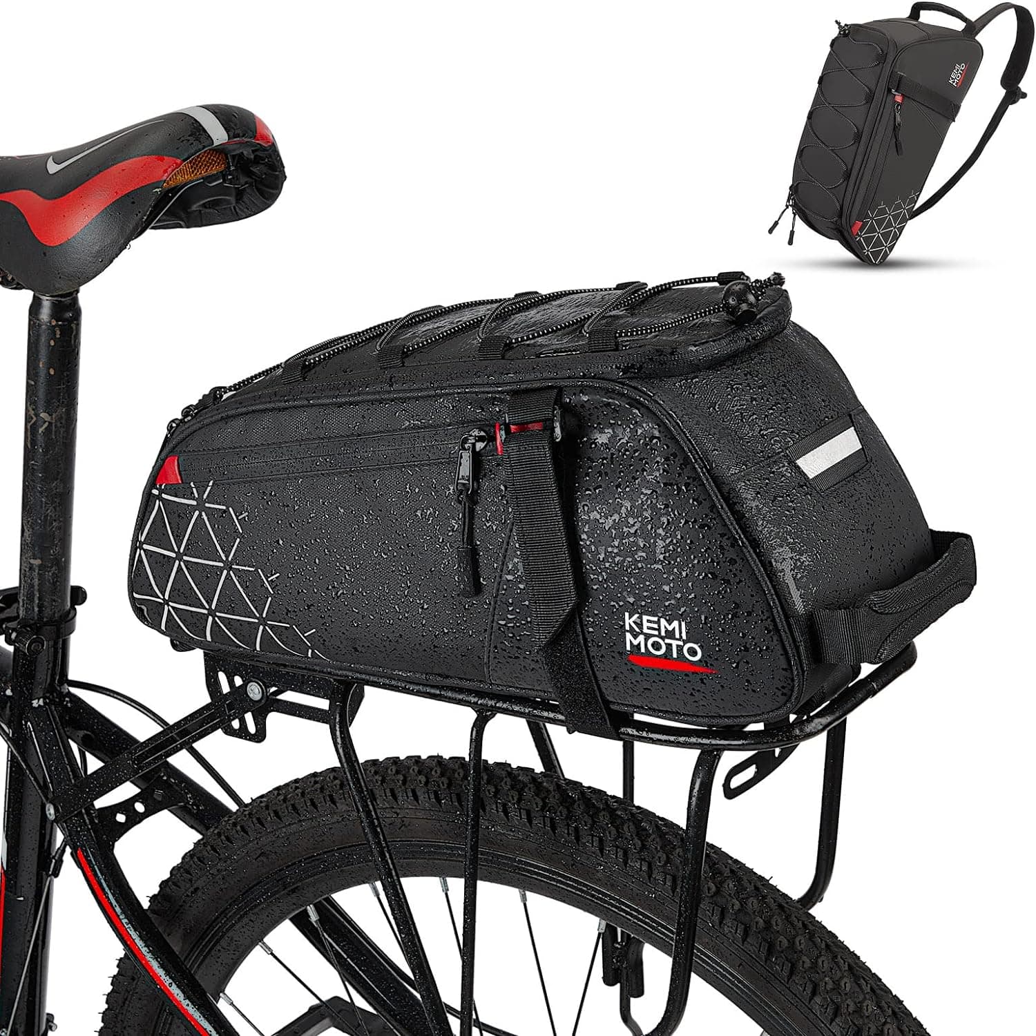 KEMIMOTO 40L Bike Trunk Bag With Rain Cover - Rear Rack Pannier For Bicycles