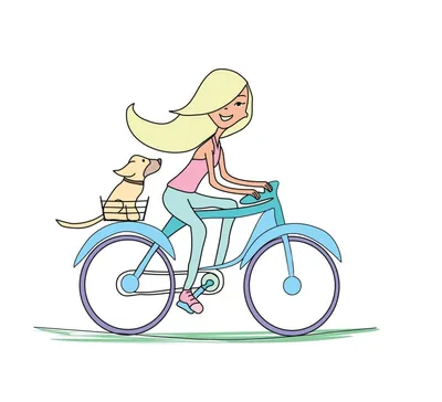 Girl is Riding Bike together with the dog