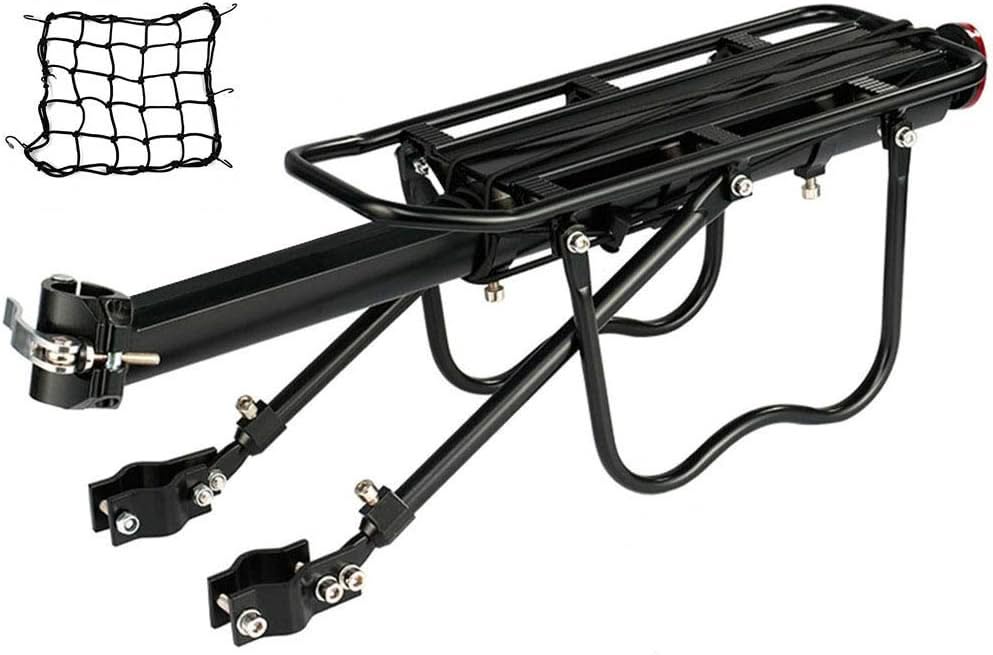 DIRZA Rear Bike Rack Bicycle Cargo Rack Quick Release Adjustable Alloy Bicycle Carrier 115 lbs Capacity Easy to Install Black